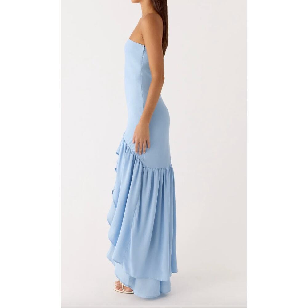 Peppermayo Evander Light Blue Chiffon Strapless High Low Maxi Dress NWT Small - Picture 3 of 13
